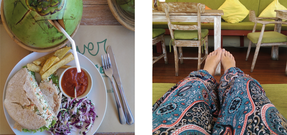 Vegane Sandwiches & eine frische Kokosnuss im Down to Earth Bali, Sanur